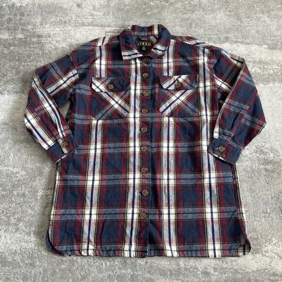 Taxi Shirt Womens XL Plaid Flannel Navy Maroon Button Front Pockets Heavyweight - Picture 1 of 9